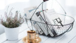 basket of books potted lavender