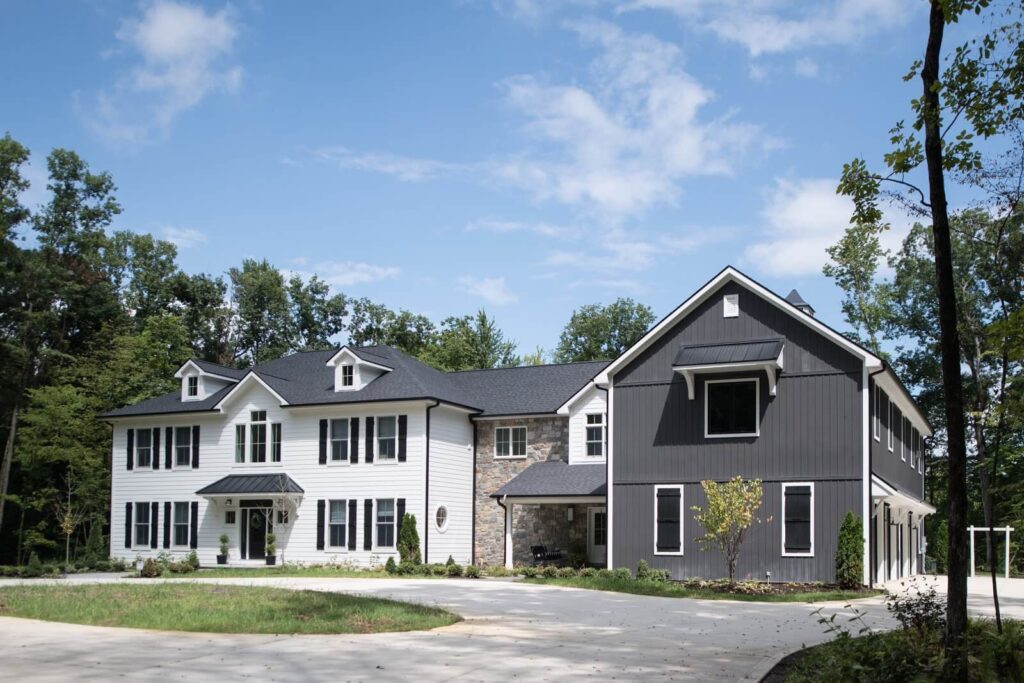 Front view of white and gray home